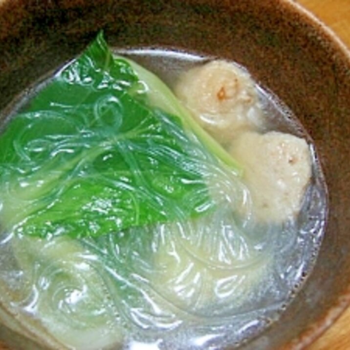 青梗菜・春雨・肉団子使って、中華スープ